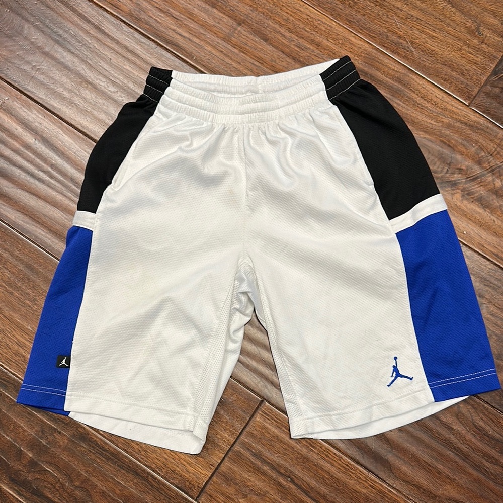 Jordan White and Blue Basketball Shorts Sz L